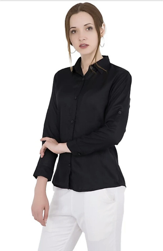 king denim Women Solid Casual Black Shirt