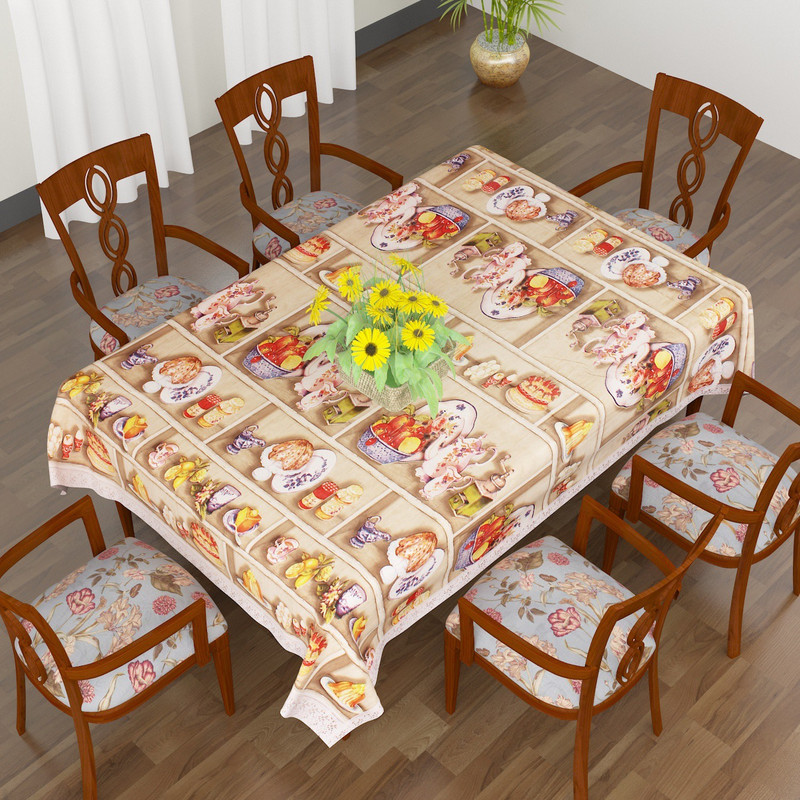 casa furnishing Floral 6 Seater Table Cover(Multicolor, Vinyl)