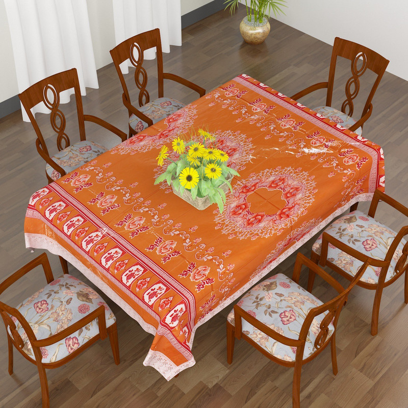 casa furnishing Printed 6 Seater Table Cover(Orange, Vinyl)