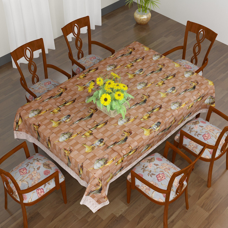 casa furnishing Floral 6 Seater Table Cover(Multicolor, Vinyl)