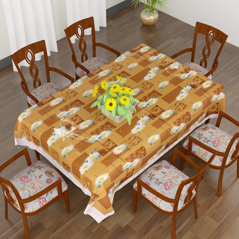 casa furnishing Printed 6 Seater Table Cover(golden, Vinyl)