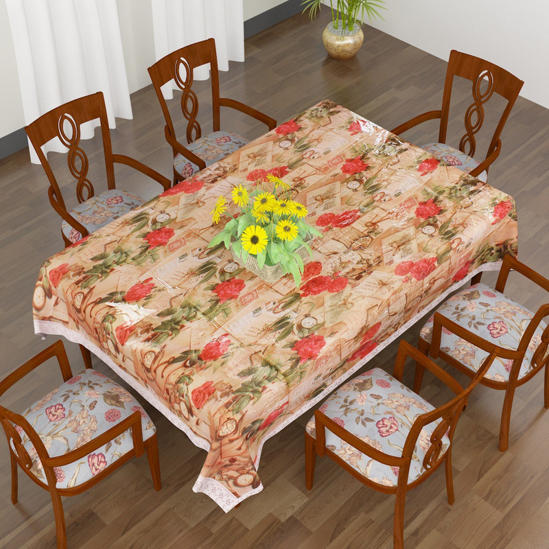 casa furnishing Floral 6 Seater Table Cover(Multicolor, Vinyl)