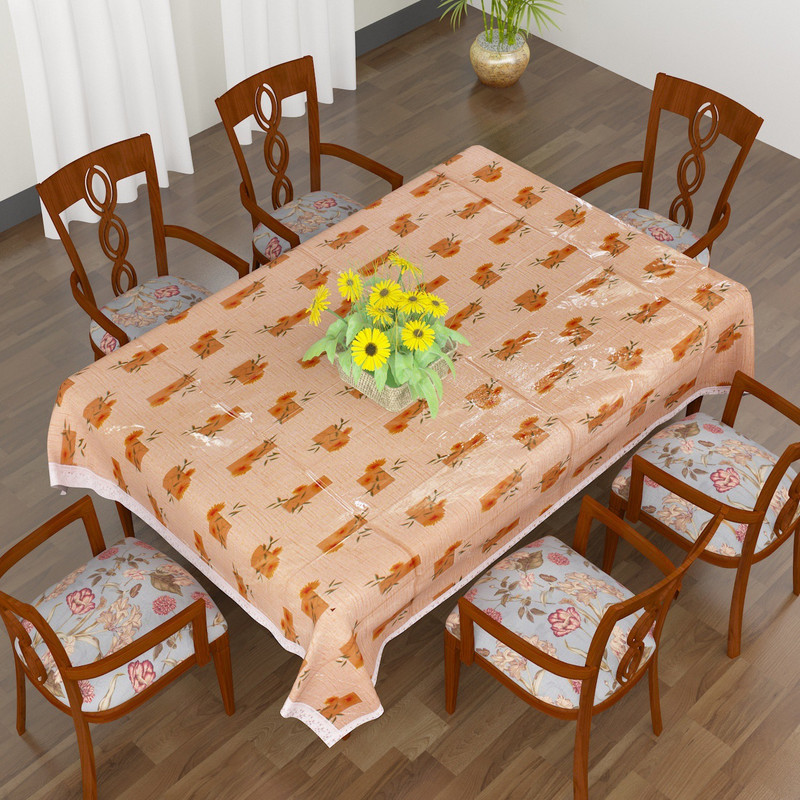 casa furnishing Printed 6 Seater Table Cover(Brown, Vinyl)