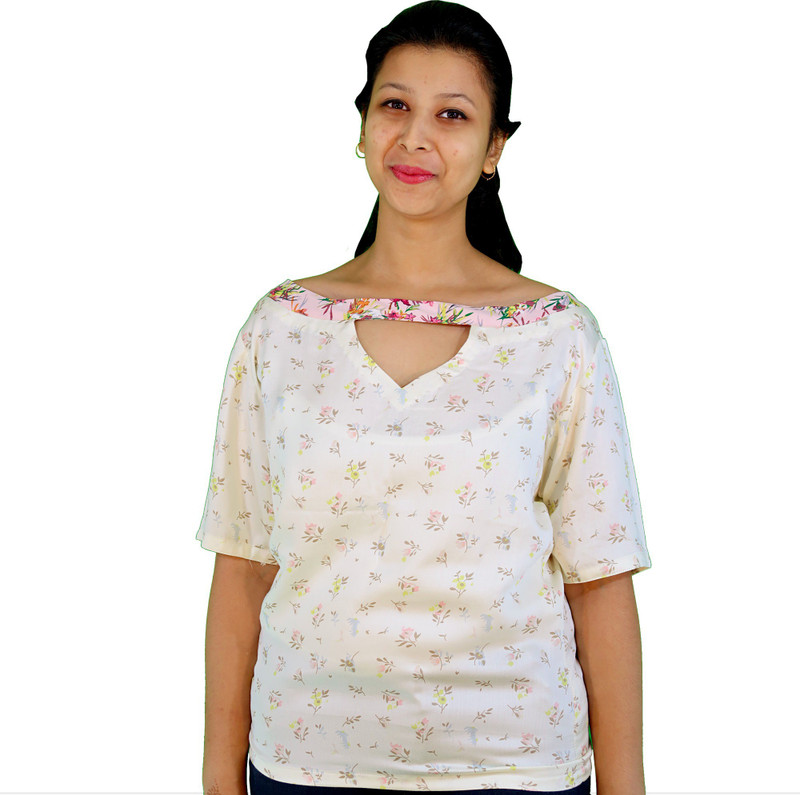 amour 316 Casual Half Sleeve Floral Print Women White Top
