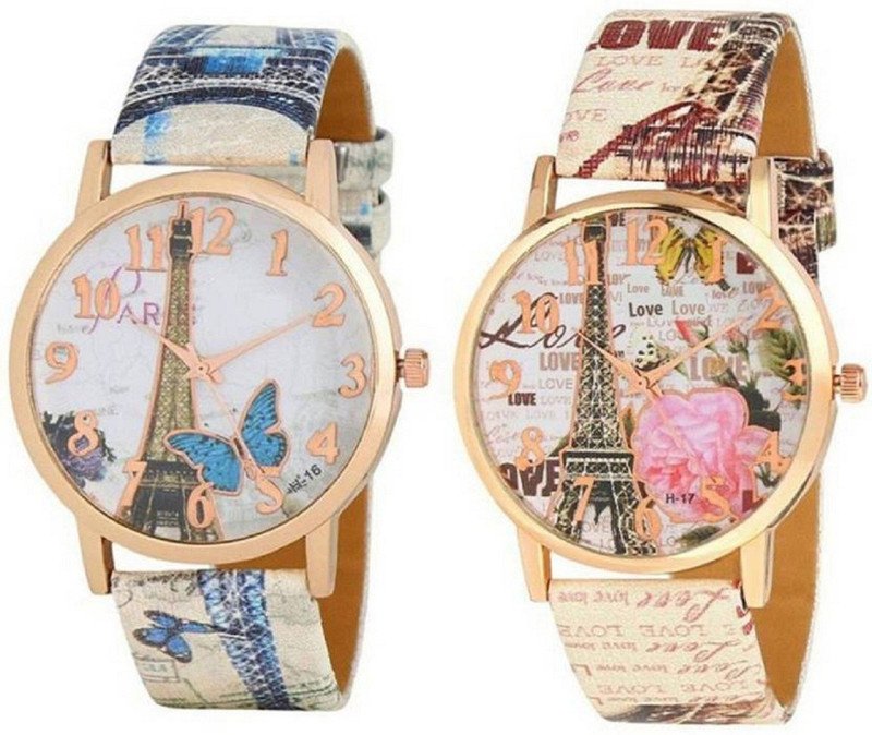hrv Combo Pack 2 Stylish Designer Lover Choice Multicolor Leather Belt Watch Analog Watch  - For Girls