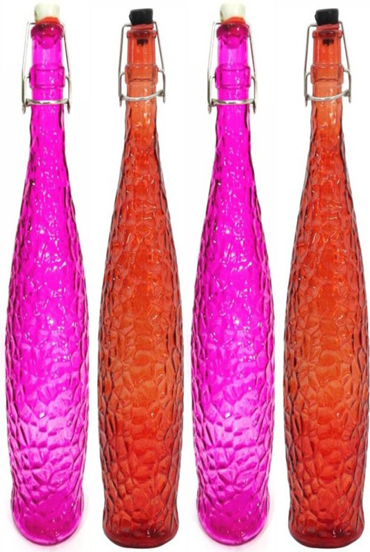 glamorous a new transparent and colorful glass bottles 1000 ml Bottle(Pack of 4, Multicolor)