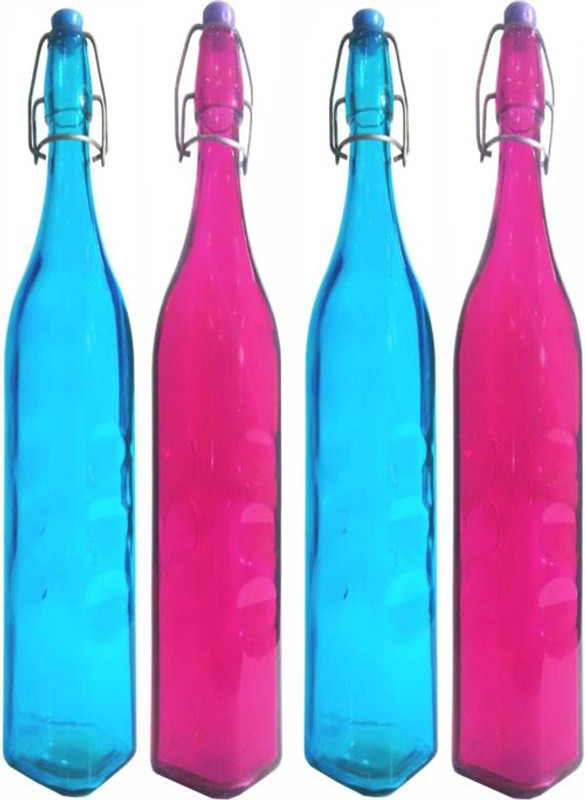 glamorous a new transparent and colorful glass bottles 1000 ml Bottle(Pack of 4, Multicolor)