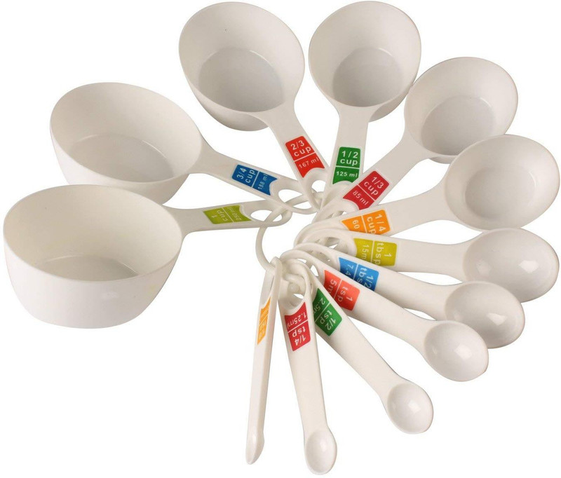 INKULTURE Plastic Measuring Cups and Spoon Set with Ring Holder, 12 Piece Set, White Measuring Cup Set(260 ml, 188 ml, 167 ml, 125 ml, 85 ml, 60 ml)