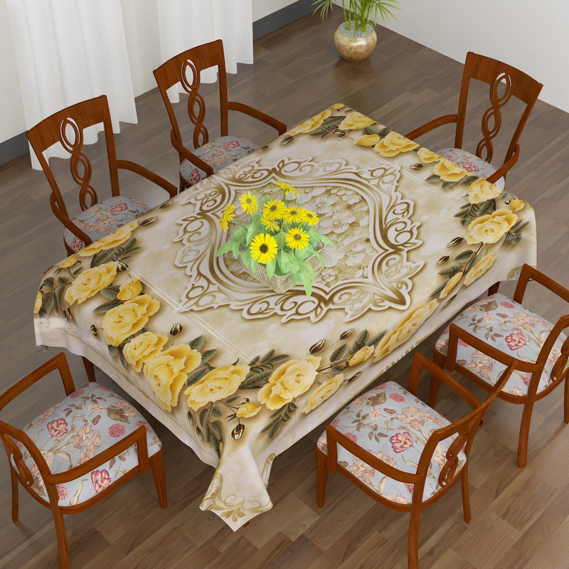 casa furnishing Printed 6 Seater Table Cover(fourn, Vinyl)