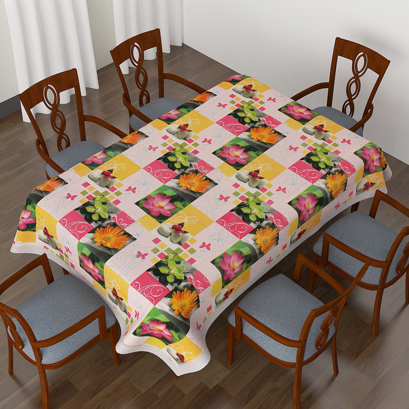 casa furnishing Floral 6 Seater Table Cover(Multicolor, Vinyl)