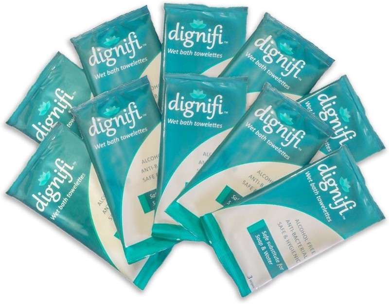 dignifi Wipes with Aloe Vera & Olive Oil for complete bath for bedridden patients.(pack contains 30 wipes in 10 individually sealed packs containing 3 wipes each)(Pack of 30)