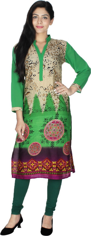Crease & Clips Casual Printed Women Kurti(Green)