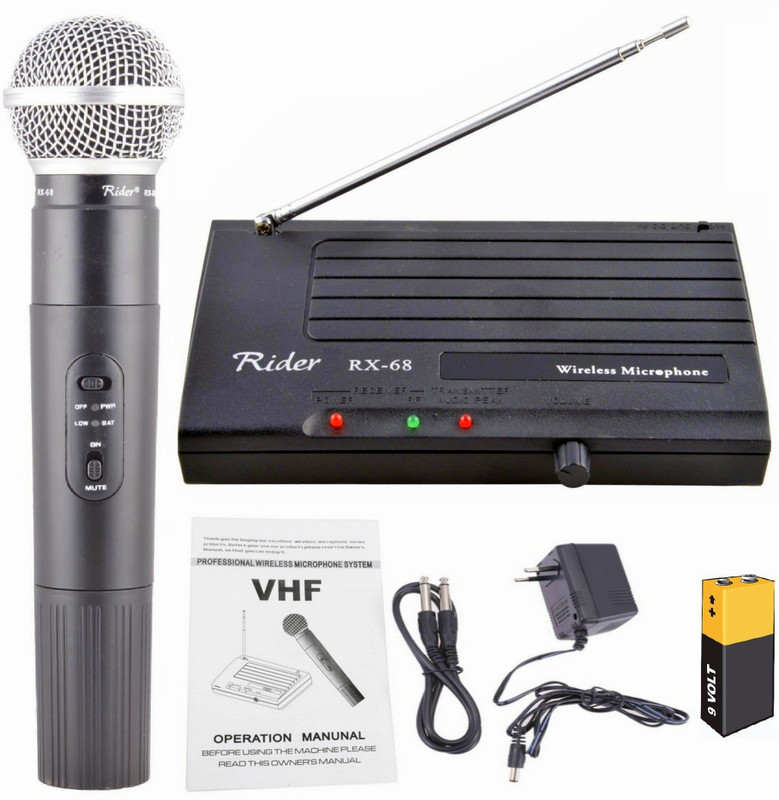 Divinext VHF Wireless Microphone System 200ft Wireless Range Rider Rx-68 Very High Frequency (VHF) Wireless Cordless Portable Handheld Transmitter Microphone System with Receiver for Public Address System, Studio, Karaoke, Radio, Live-performances, Conference Halls, Musical Shows, Opera, Public Spee