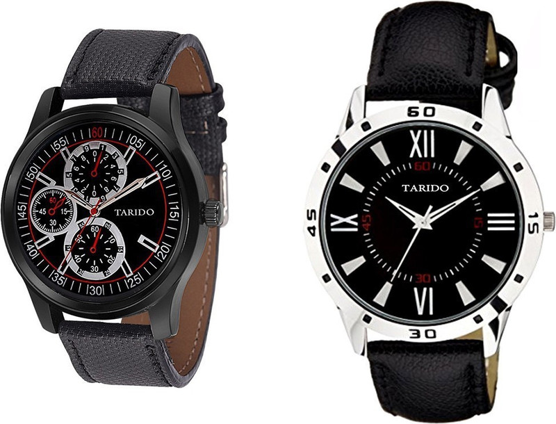 Buy Tarido TD1045SL01 TD1031NL01 Classic black dial black leather strap Combo pair analog wrist Analog Watch For Men Online at desertcartINDIA