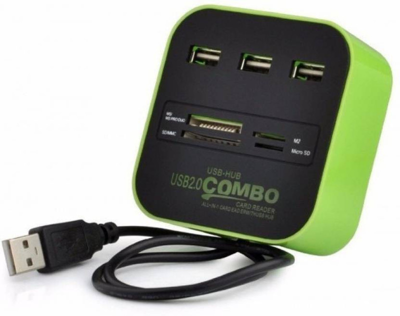 combo Usb coo Hub 3 Port 2.0 Card Reader MULTI COLOR USB Adapter Worldwide Adaptor(Multicolor)