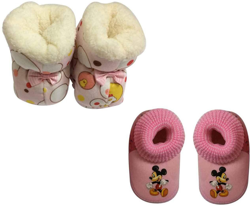 cute collection Cute Collection- Set of Shoe for new born baby (soft, 0-6 months, 2 pair) Booties(Toe to Heel Length - 3 cm, Mulitcolor)