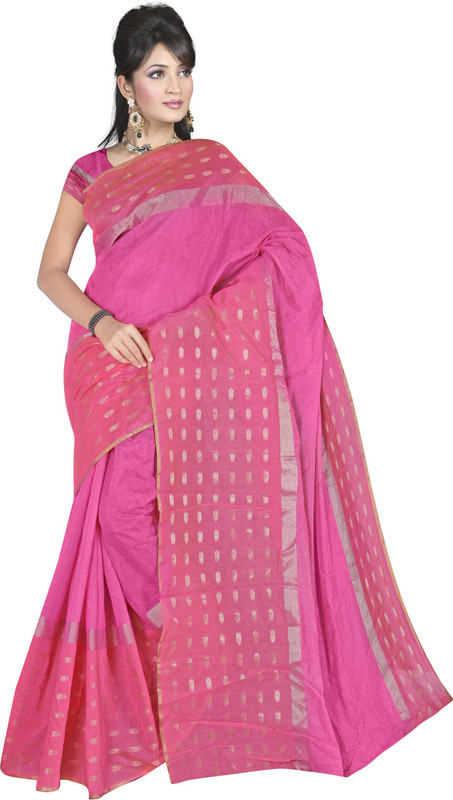 fantasy fab Self Design Chanderi Cotton Blend Saree(Pink)