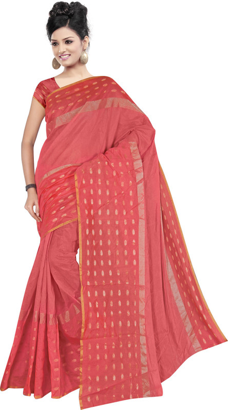 fantasy fab Self Design Chanderi Cotton Blend, Cotton Blend Saree(Orange)