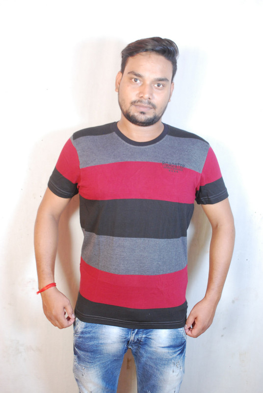 plack panther Striped Men Round Neck Red, Black, Brown T-Shirt