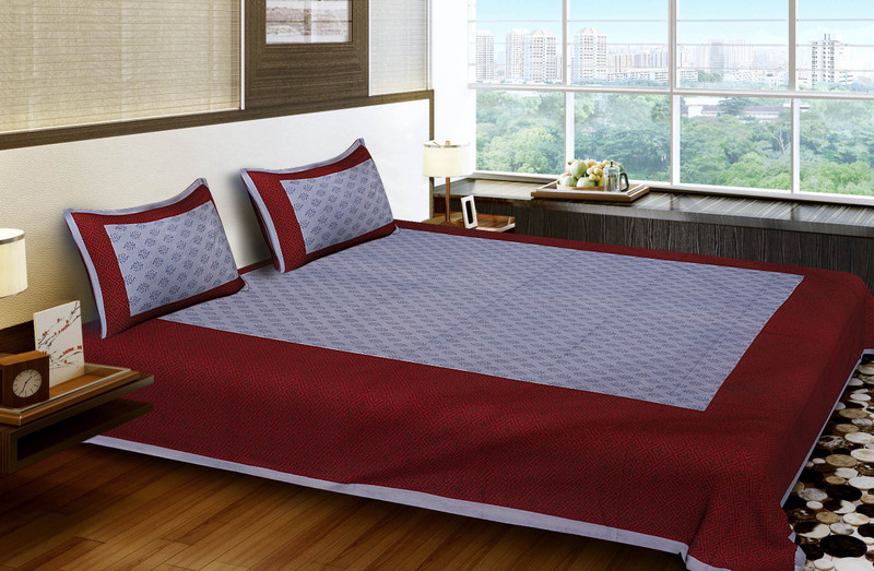 sanganeri print 240 TC Cotton Double King Paisley Bedsheet(Pack of 1, Red)