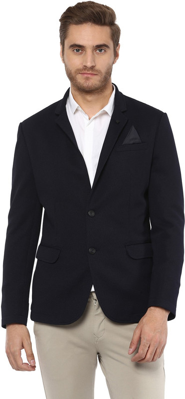 Mufti Solid Single Breasted Formal Men Blazer(Blue)