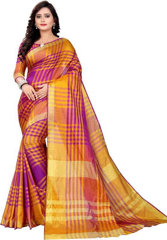 parth sarees Checkered Fashion Art Silk Saree(Yellow)
