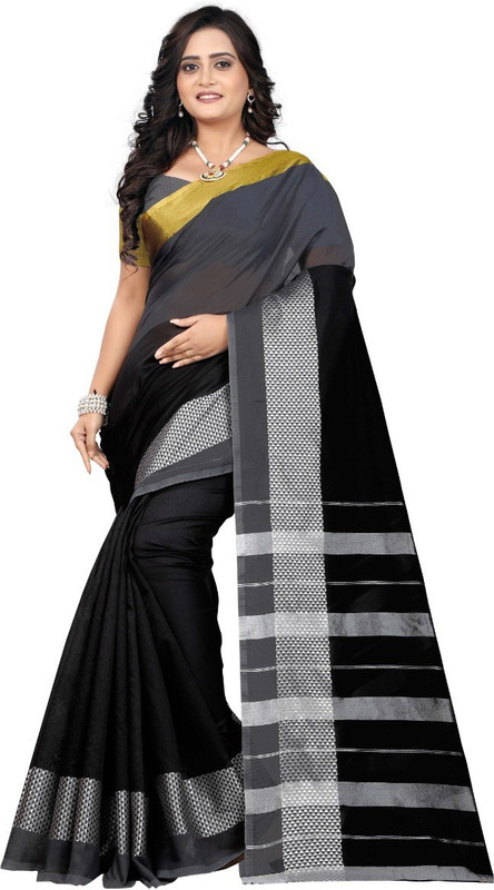 pooja Self Design Paithani Cotton Blend Saree(Black)