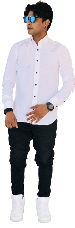 wink robo Men Solid Casual White Shirt