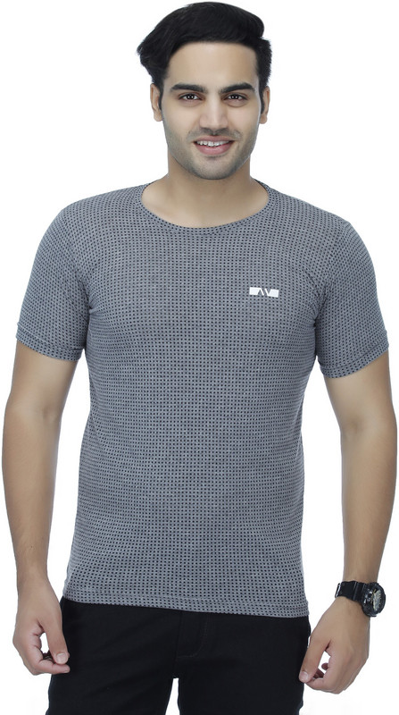 aliens valley Self Design Men Round or Crew Grey T-Shirt