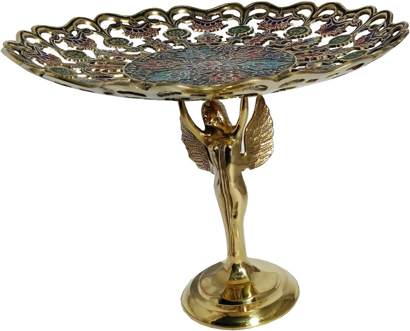 MOZO HUB MOZO HUB Brass Multicolor Pari Stand3 Fruit Basket Brass Cake Server(Green, Pack of 1)