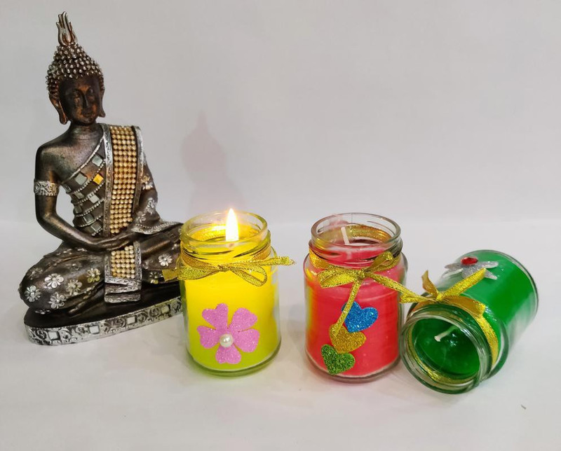 unicorn decor UD001 Candle(Green, Pink, Yellow, Pack of 3)