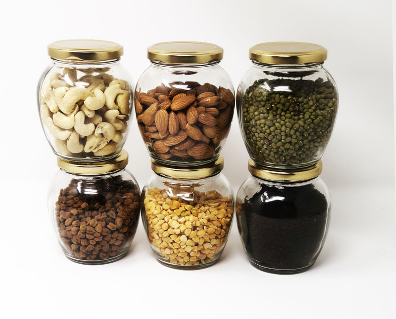 jony jar container  - 400 ml Glass Grocery Container(Pack of 6, White)