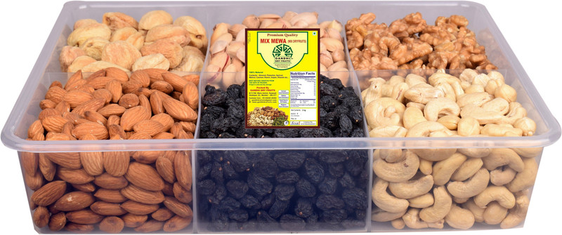 Gandhi Dry Fruits FESTIVAL SALE GIFT PACK - GET 25% EXTRA - DRY FRUITS PLATTER - Almonds , Cashew , Raisins , Pistachio , Dried Apricots & Walnuts Kernels Box(1 kg)