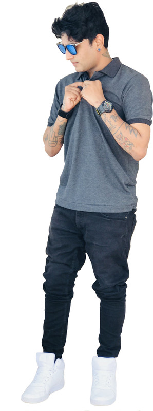 wink robo Solid Men Polo Neck Grey T-Shirt