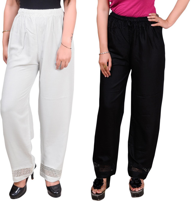 stylebutik Regular Fit Women Black, White Trousers