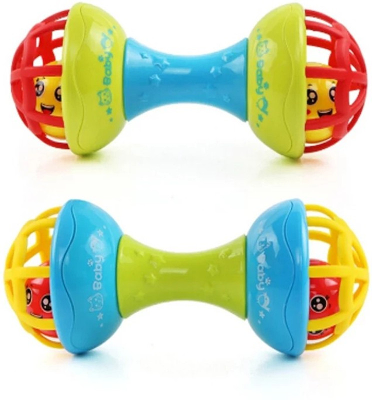 mag creation Dumbbell BPAfree and Non Toxic Rattle Toys for Babies (Multicolour) - Pack of 2 Rattle(Multicolor)