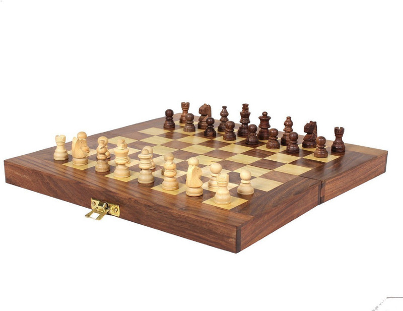 sk handicrafts Folding Magnetic Travel Chess Board Set Wooden 8 inch Chess Board(Brown, Grey)