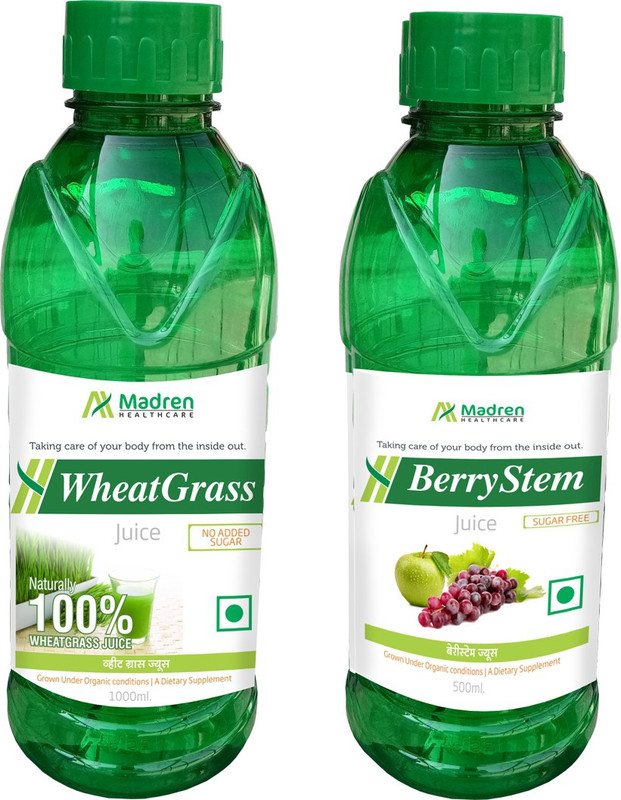 Madren Healthcare Wheat Grass 1 Ltr & Berry Stem Juice 500 ml(2 x 750 ml)