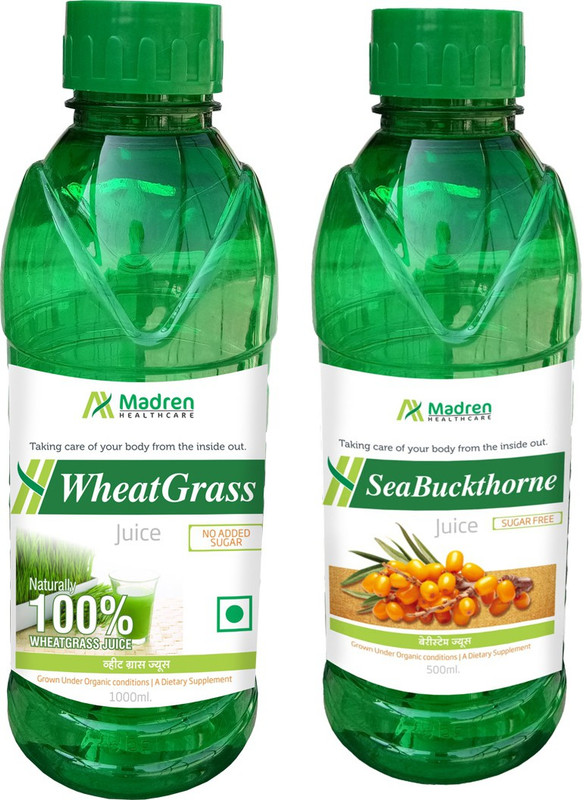 Madren Healthcare Wheat Grass 1 Ltr & Sea Buckthorne Juice 500 ml(2 x 750 ml)