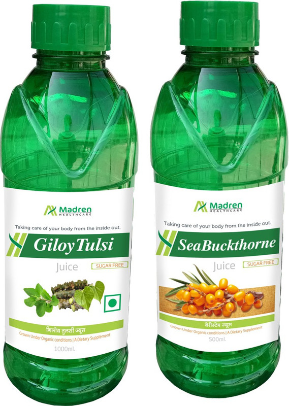 Madren Healthcare Giloy Tulsi 1 Ltr & Sea Buckthorne Juice 500 ml(2 x 750 ml)