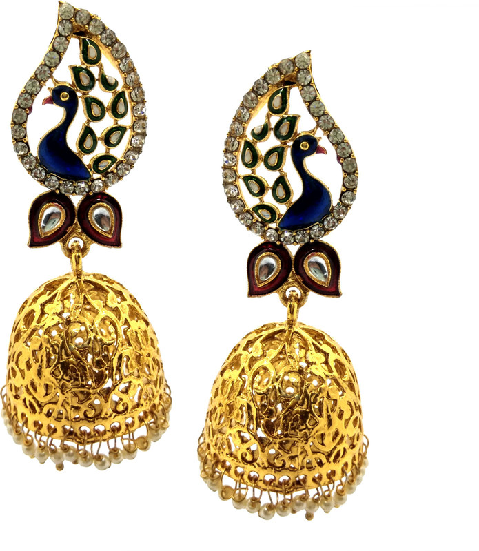 kriswa Peacock Polki Earrings Alloy Jhumki Earring