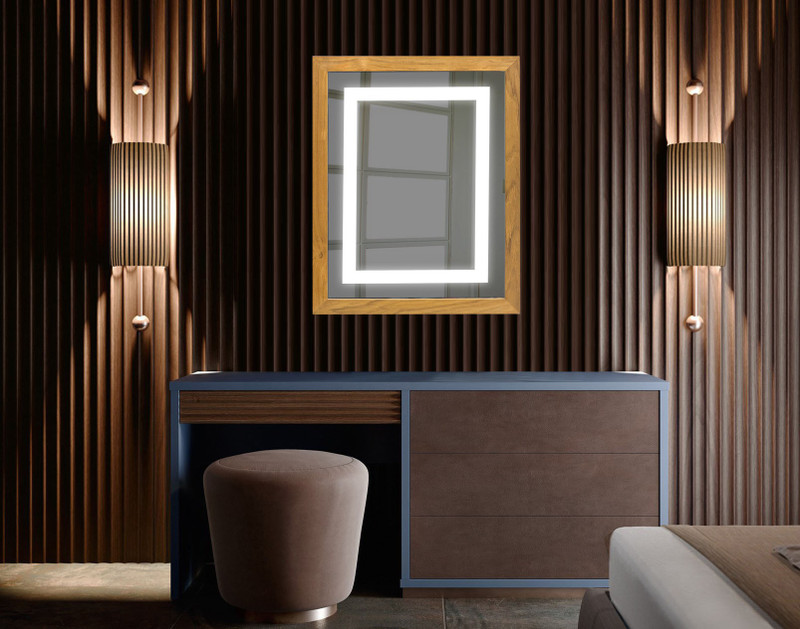 panash art MIR-WDL-PA-02 Lighted Mirror(Rectangle Finish : Natural)