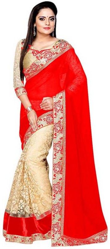 SNH Export Self Design, Embroidered Bollywood Poly Georgette Saree(Red)