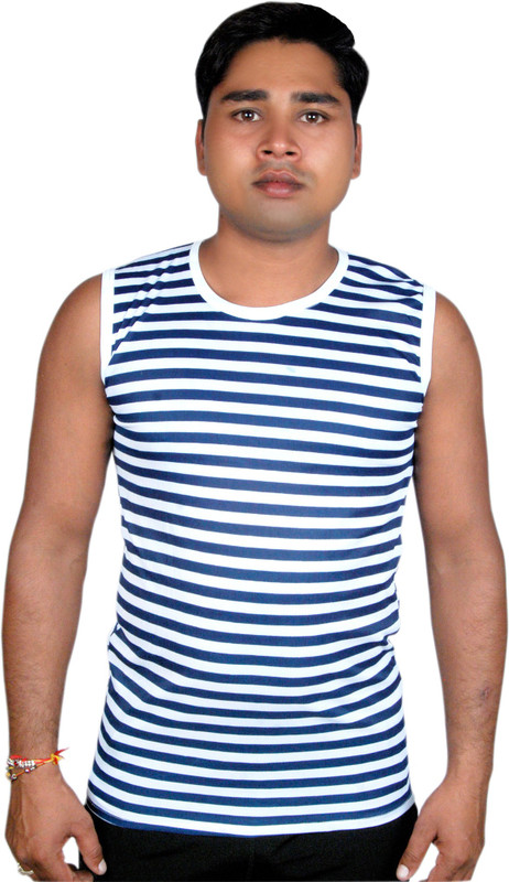 vijay prints Striped Men Round Neck Reversible Blue T-Shirt