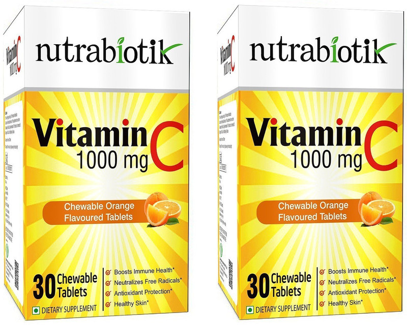 nutrabiotik Vitamin C 1000mg, 30 Chewable Orange Flavoured Tablets - Pack of 2(1000 mg)