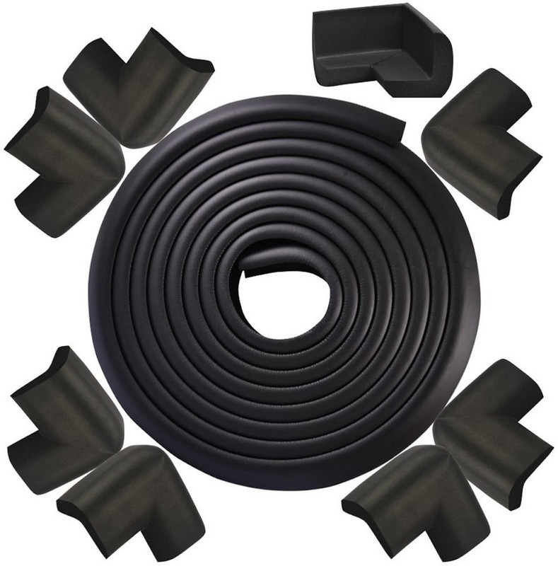 babycorner 1pc Safety Foam (200 cm) and 8pc Corner Guard for Baby Safety Bump Head Edge Protection (Black)(Black)