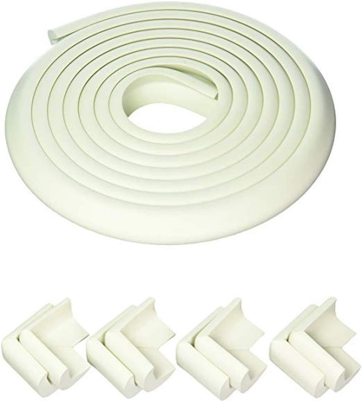babycorner 1pc Safety Foam (200 cm) and 8pc Corner Guard for Baby Safety Bump Head Edge Protection (White)(White)