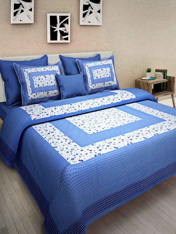 jaipur spreads 300 TC Cotton Double Floral Bedsheet(Pack of 1, Blue)