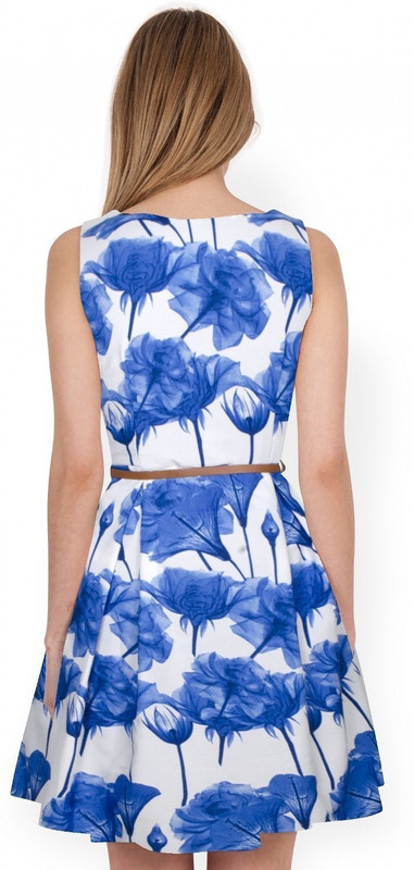 vasundharafashion Women Fit and Flare White, Blue Dress
