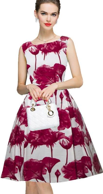 vasundharafashion Women Fit and Flare Purple, White Dress